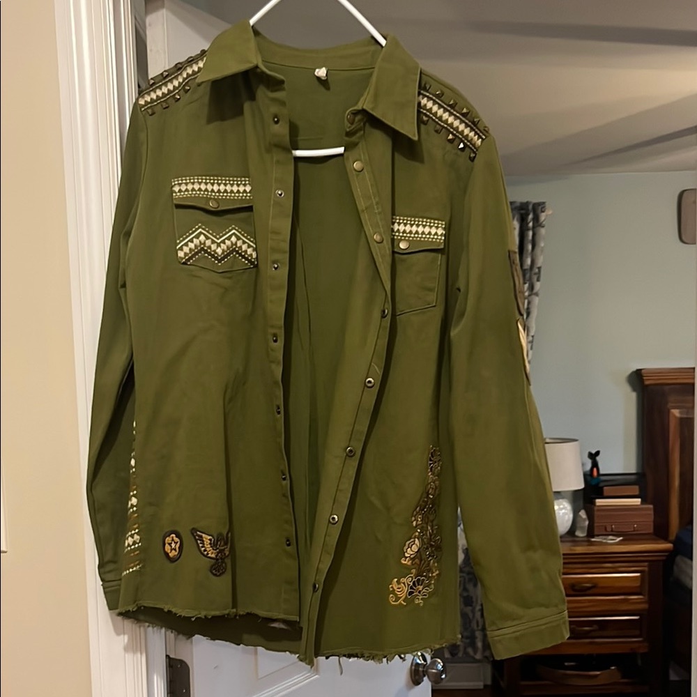 Spell & The Gypsy Olive Green Embroidered Utility Jacket🤍